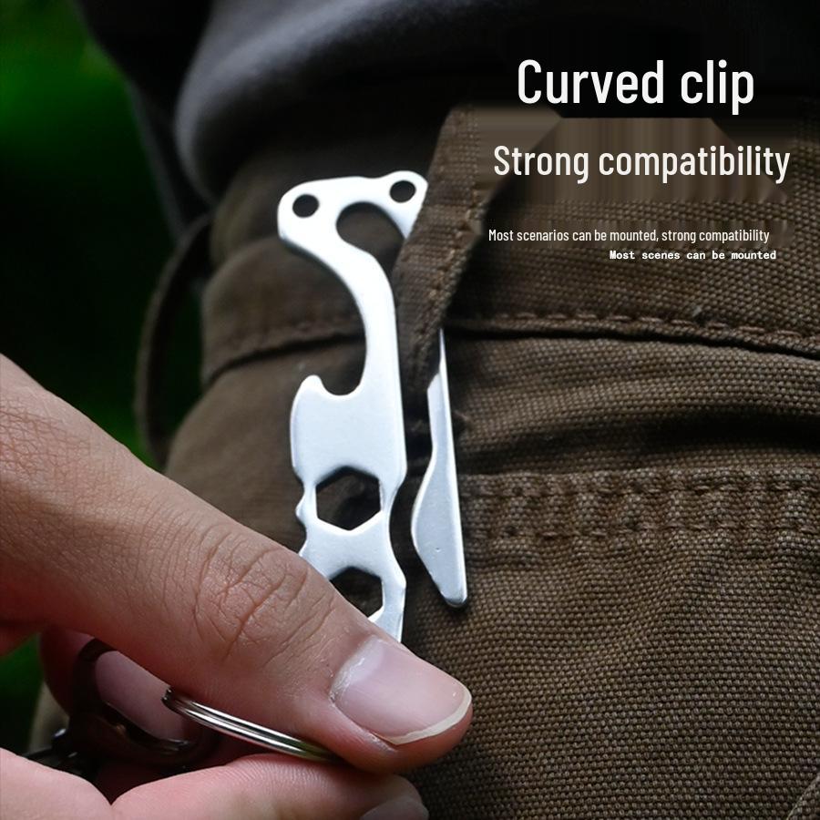 Utomhus Multiverktyg Rostfritt Stål Nyckelring: Ficknyckelklämma, Kapsylöppnare, Sexkantnyckel