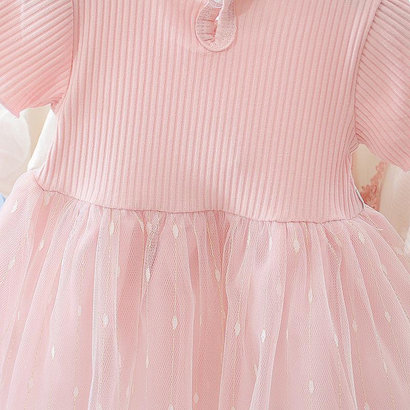 Baby Girl Solid Color Princess Dress: Infant & Toddler Summer Mesh Patchwork Outfit (0-3 Years)