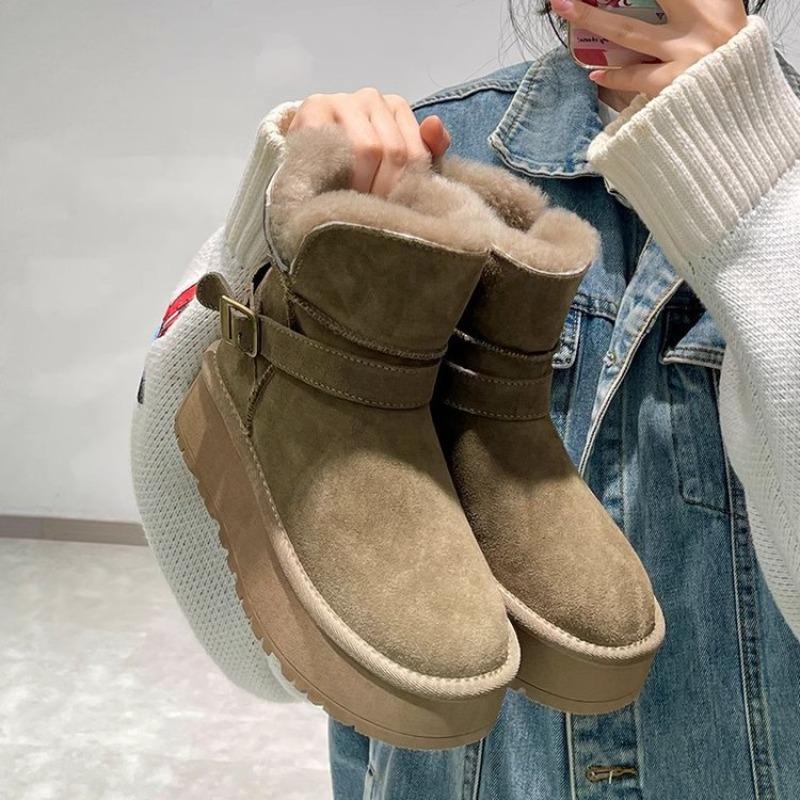 Snow Boots, Women's Plush Warm New Belt-buckle Thick-soled Boots, Short Cotton Shoes