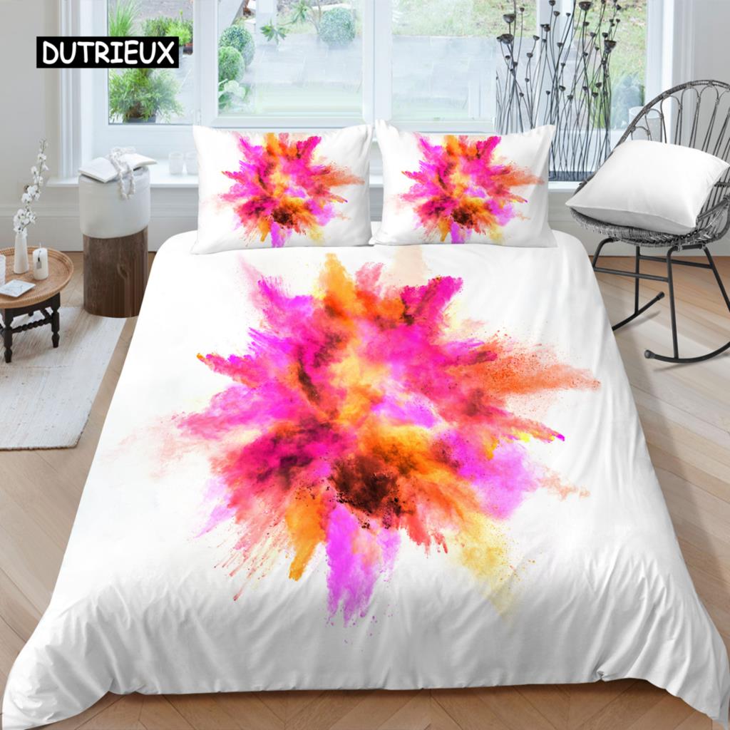 3D Tie Dye King Queen Duvet Cover Colorful Splash Ink Bedding Set for Kids Teens Adults Modern Art Polyester