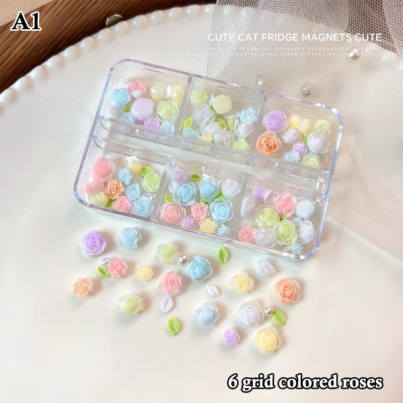 

6/12 Grids 3D Camellia Rose Flower Nail Art Charms Mixed Floral Butterfly Pearl Nails Decor For DIY Crafts Manicure Accessory