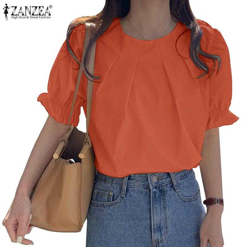 

ZANZEA Женская повседневная свободная блузка с коротким рукавом и круглым вырезом