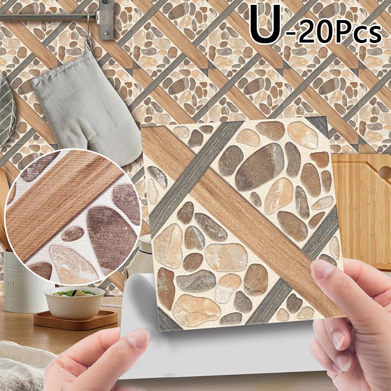 20pcs 10*10cm Wallpaper Wood Grain PVC Self-Adhesive Wall Sticker Waterproof Home Decoration