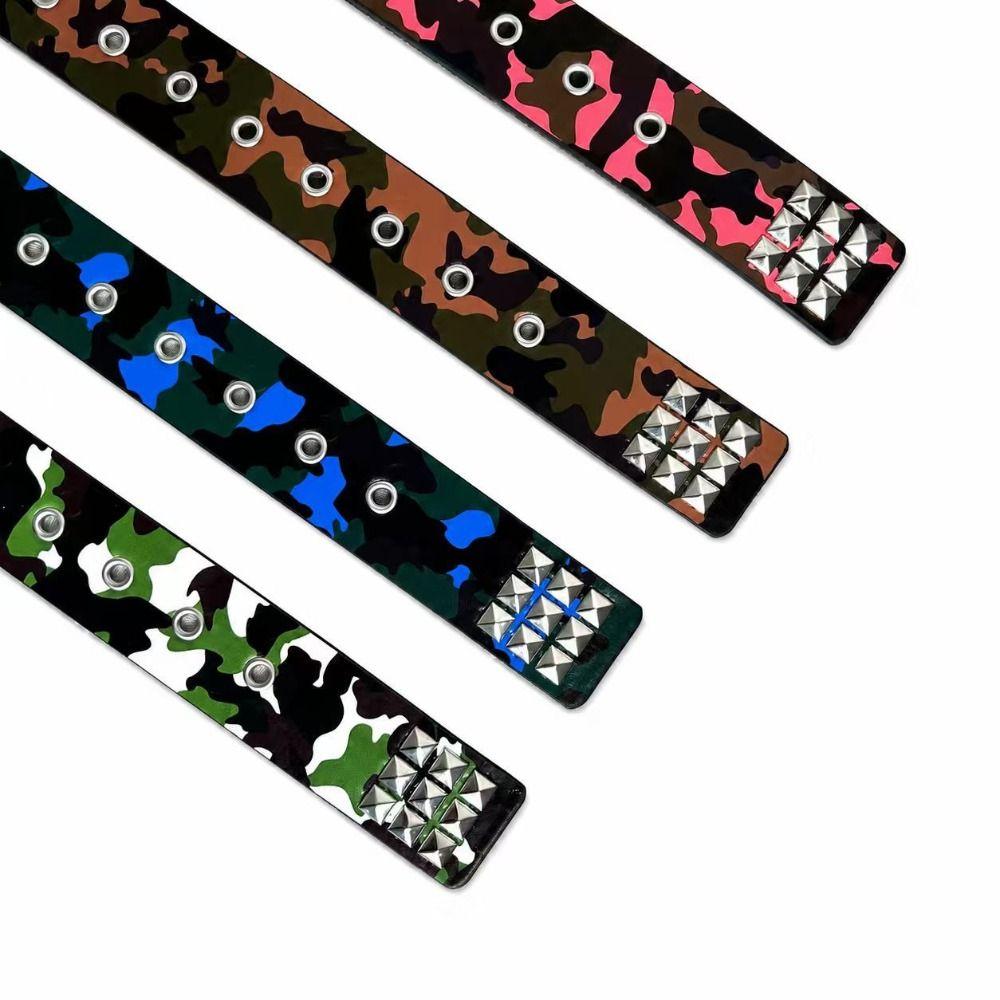 Metal Alloy Buckle Studded PU Belt Camo Print Punk Street Belt Hip Hop Waist Belt  Street Outfit