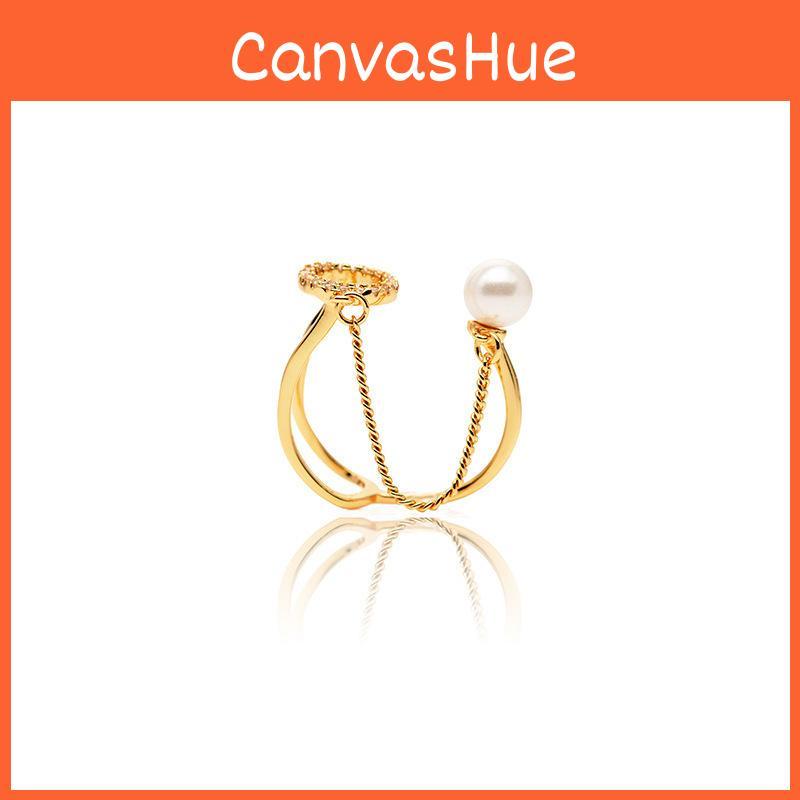 Elegant Adjustable Open Pearl Hollow Geometric Ring For Women In Korean Style