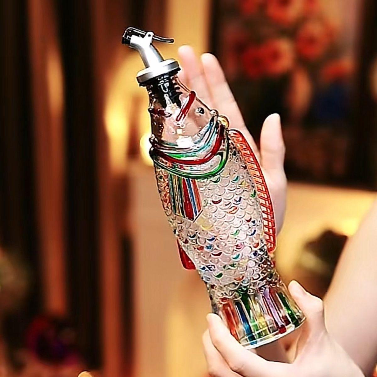 

Home kitchen vinegar bottle hand-painted oil pot glass oil bottle seasoning bottle soy sauce bottle creative 350ml fish bottle o
