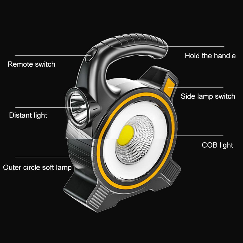 Portable Solar COB Work Lamp USB Rechargeable Camping Lantern Outdoor Emergency Powerbank Tent Flood Flashlight Repair Spotlight