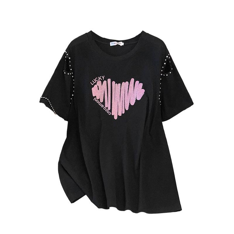 Women’s Plus Size Slimming Loose Mid-Length Short Sleeve T-Shirt 200/300/350 jin 1083