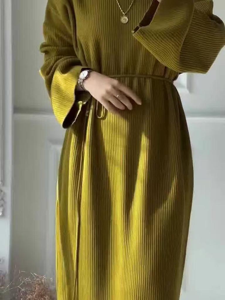 Women's Fashion Casual Elegant Knit Crewneck Bubble Sleeve One-Piece Dress