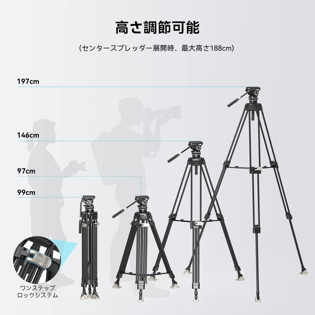 SmallRig Video Carbon Head Load Large Telescopic Professional Fluid Video Flat Video SmallRig 3989 Tripod, Fiber, 3-Section, 2-Way [10kg Capacity,