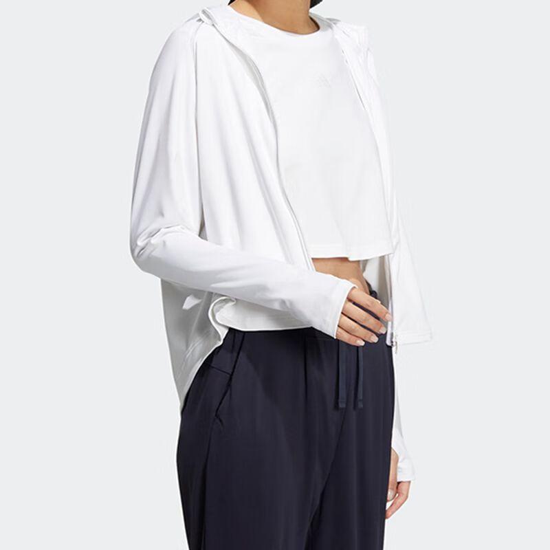 Adidas Solid Color Logo Embroidered Zip-Up Hooded Jacket Women Jackets White HR2581