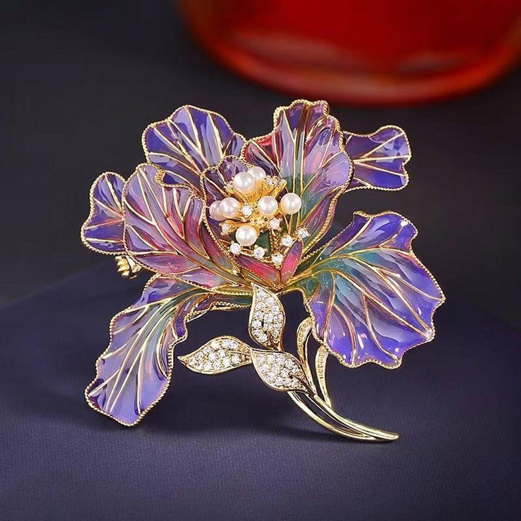 Elegant Floral Brooch With Enamel Craftsmanship And Imitation Pearls Detail For Women Jewelry Accessories