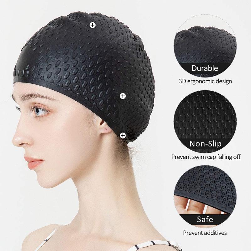 Water Drop Non-Slip Swim Cap for Women - Comfortable, Waterproof, and High Elasticity for Long Hair.