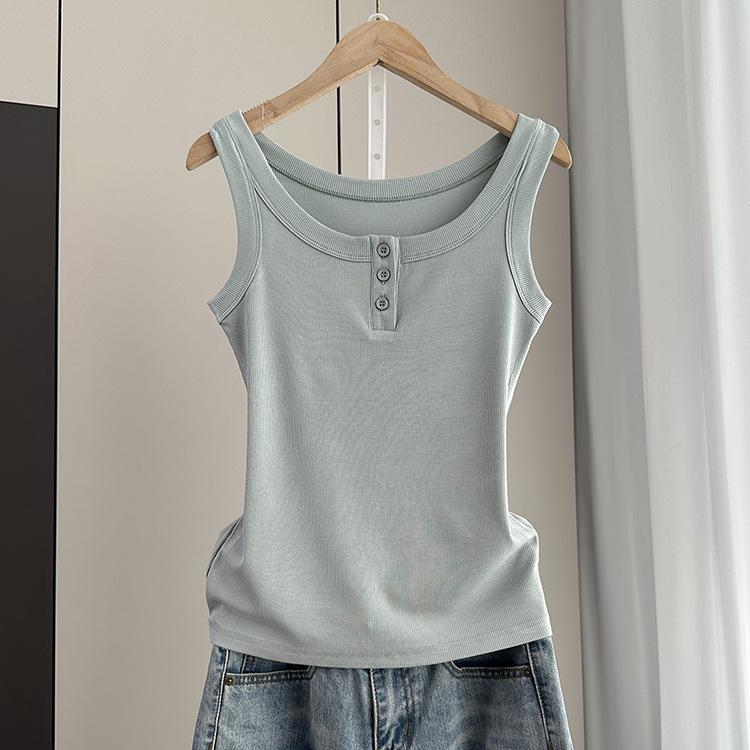Anti-Armpit-Fat Cami Tank Top Ribbed Slim Fit Button Inner Wear Versatile Everyday Stretchy Slim Base Layer Soft Fabric Inner And Outer Wear Top