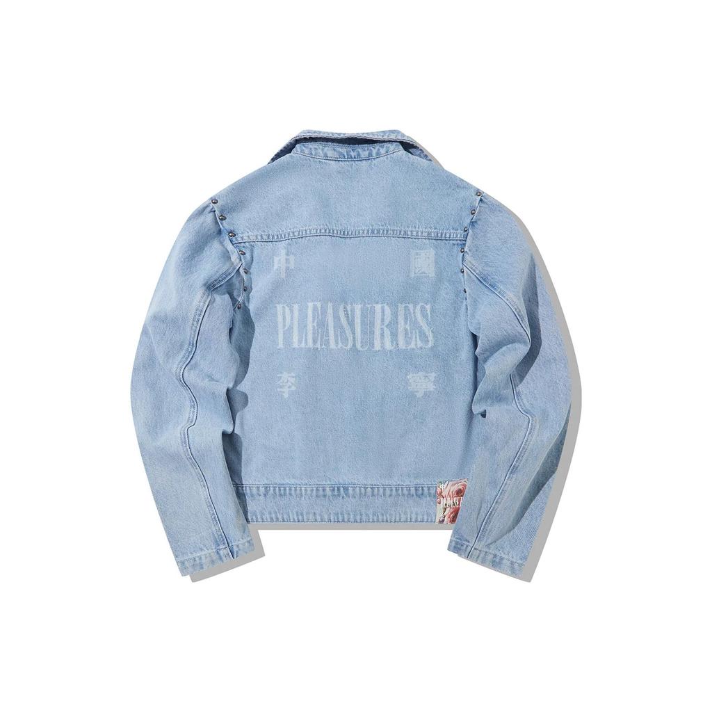 Li Ning X Pleasures Collaboration Solid Color Washed Denim Jacket Women Jacket Denim-Blue AJDT758-2