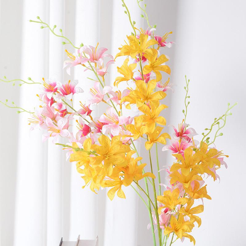 High Branch Lilies Artificial Flowers For Home Wedding Decor With Silk Material And Realistic Design