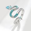 925 Sterling Silver Geometric Blue Snake Rings For Women Men Simple Korean Fashion Open Adjustable Handmade Ring Couple Gifts