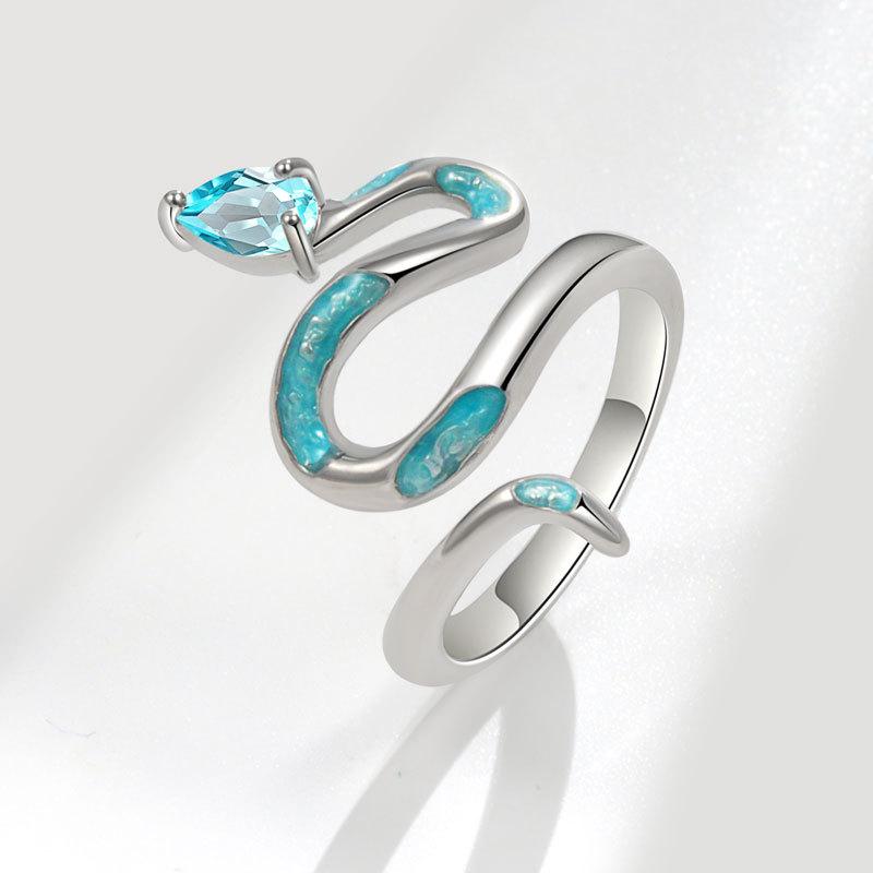 925 Sterling Silver Geometric Blue Snake Rings For Women Men Simple Korean Fashion Open Adjustable Handmade Ring Couple Gifts