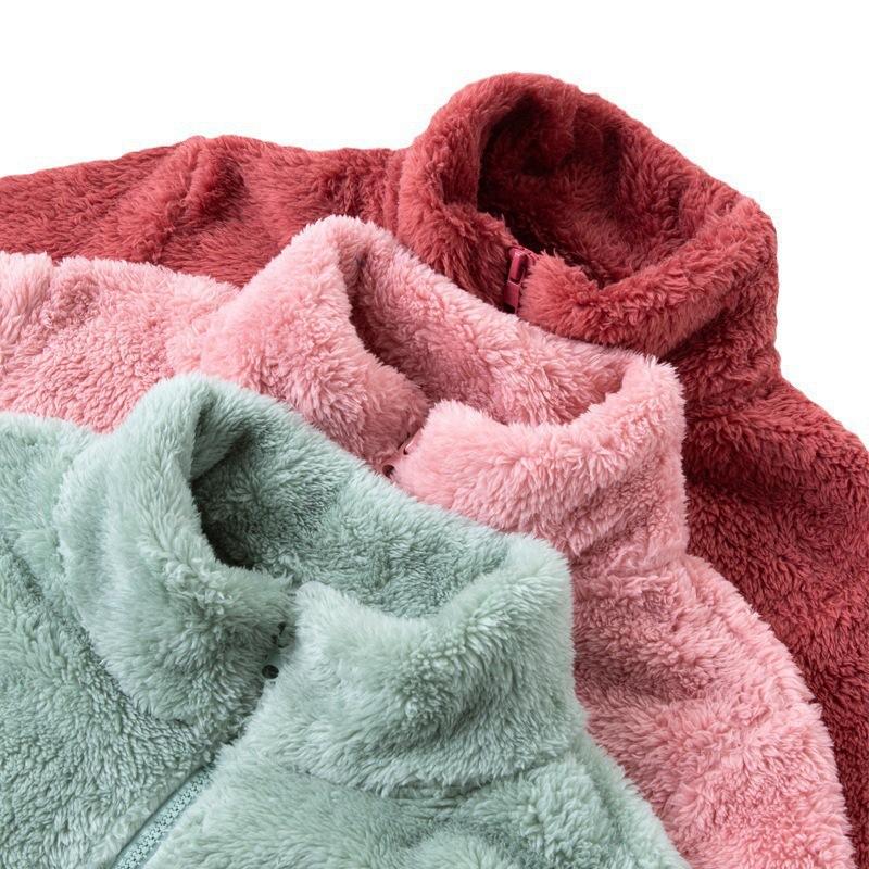 Women's pajamas winter warm coral fleece fleece thickened new sports zipper loungewear top