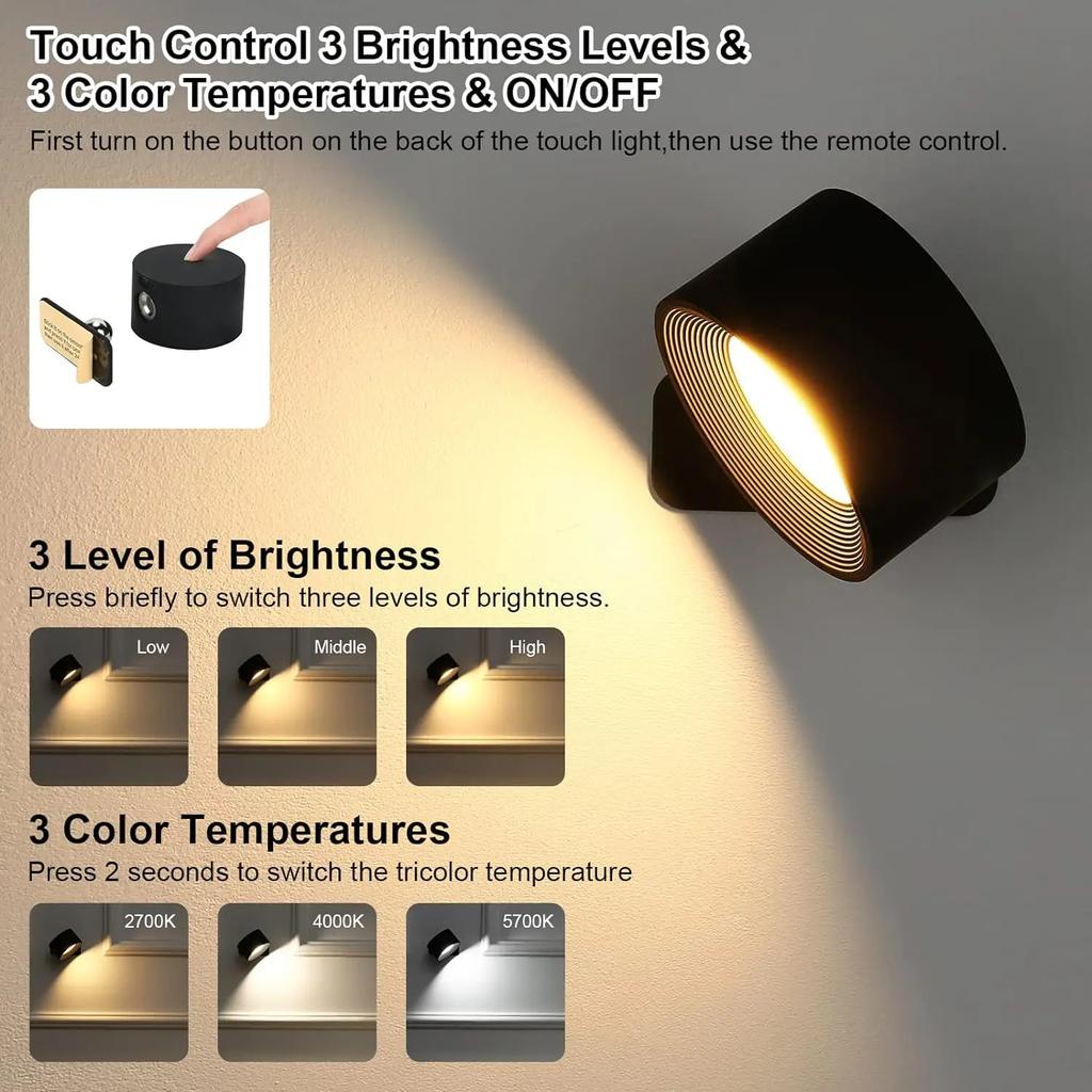 New Wall Sconce 19 RGB Colors Dimmable, Rechargeable Wall Sconces Battery Operated Picture Light, & Remote Control