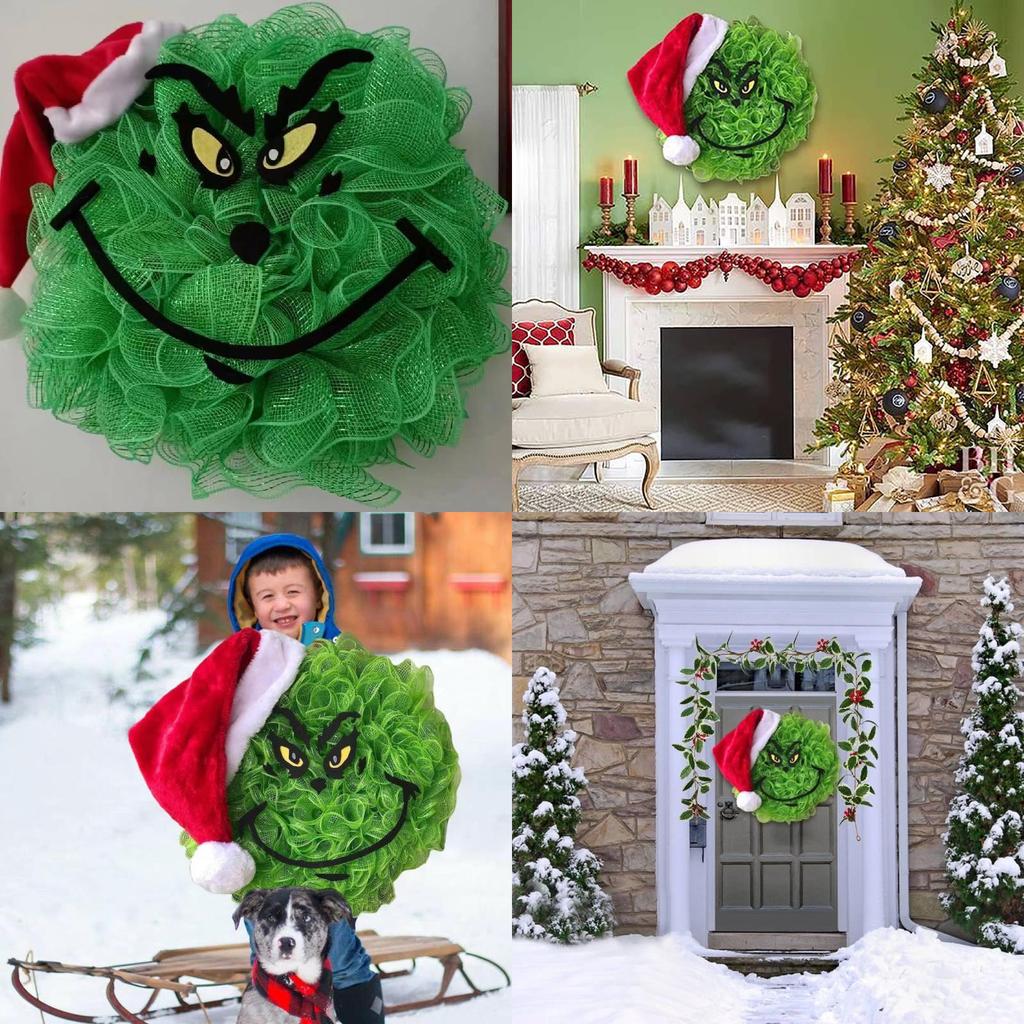 Grinch Green Plush Christmas Wreath Decorative Hanging Ornament For Festive Decor