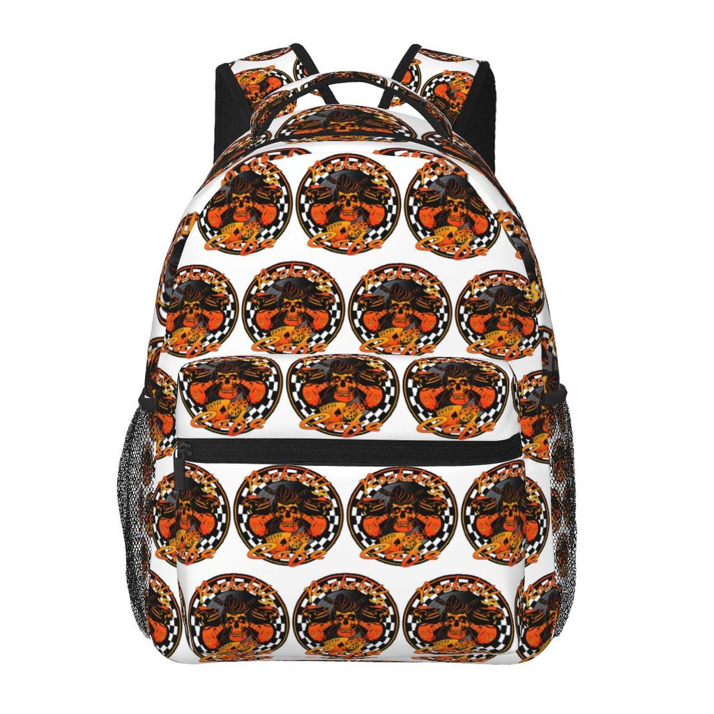 Gotische Rockabilly Rock And Roll Schedel Dobbelstenen Rockers Student Rugzak Schooltas Dagrugzak voor Mannen Vrouwen Boekentas Schoudertassen