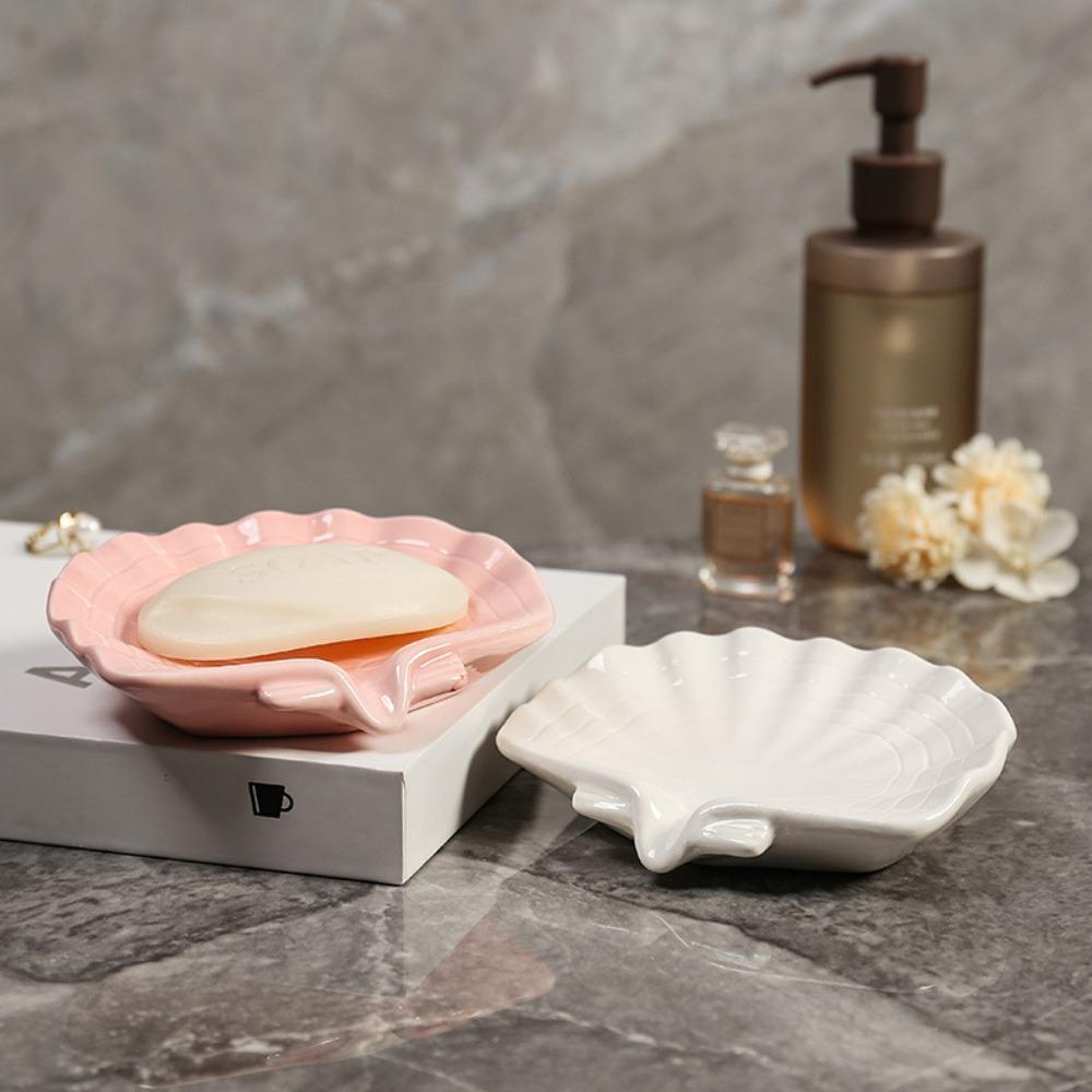 Self Draining Shell Conch Soap Box Ceramic Soap Drying Rack Practical Drain Rack Shower