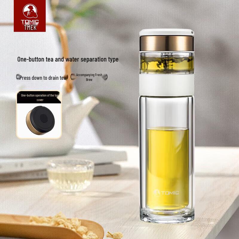 TOMIC Double Wall Tea Infuser Glass Bottle