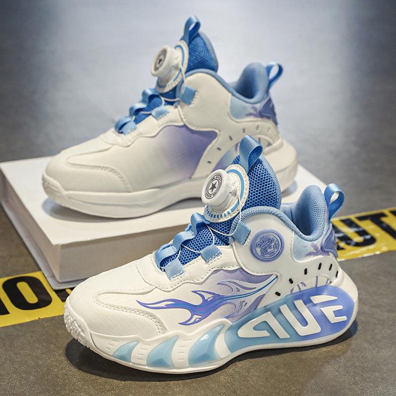 2025 winter new children's cotton shoes, velvet warm and cold-proof boys and girls basketball shoes, rotating buckle student sports shoes