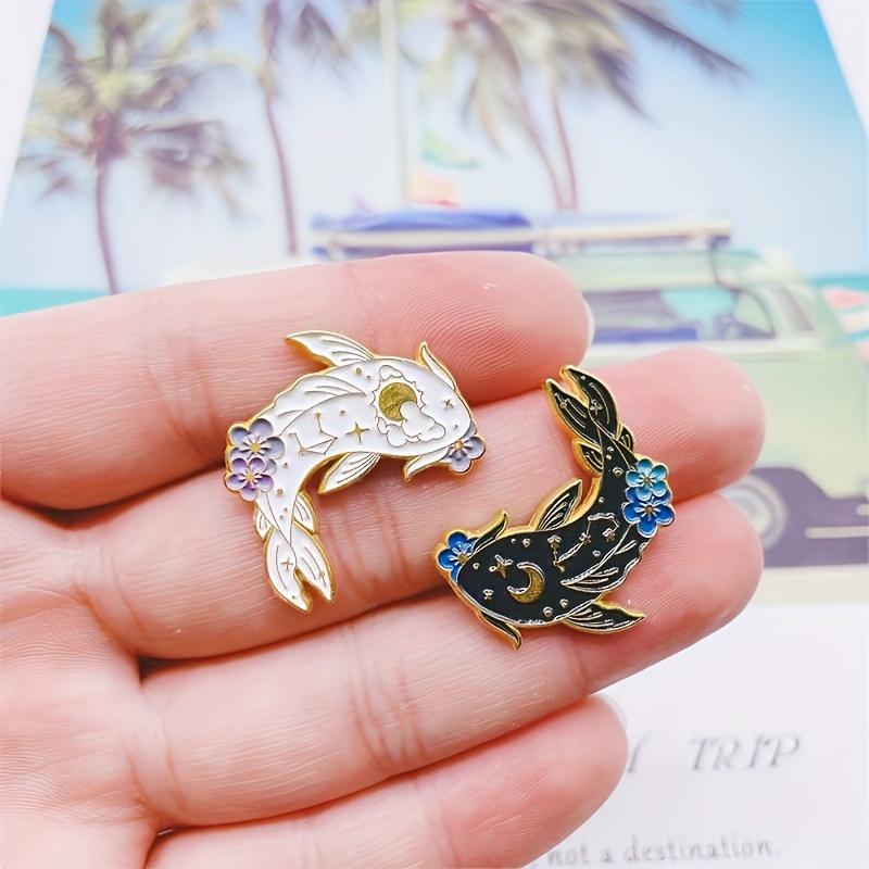 Couple's Personalized Lucky Carp and Koi Fish Brooch Accessories, Black and White Fish Best Friend Couple Set, Badge Jewelry for Women