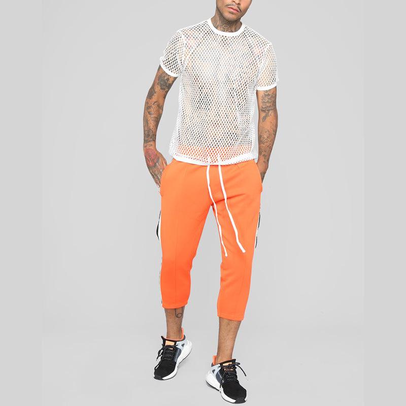 

AT342 Мужская сетчатая футболка 2024 года, весна/лето — ажурная, с круглым вырезом, короткими рукавами, модная для больших размеров, 200 фунтов. 3XL белый