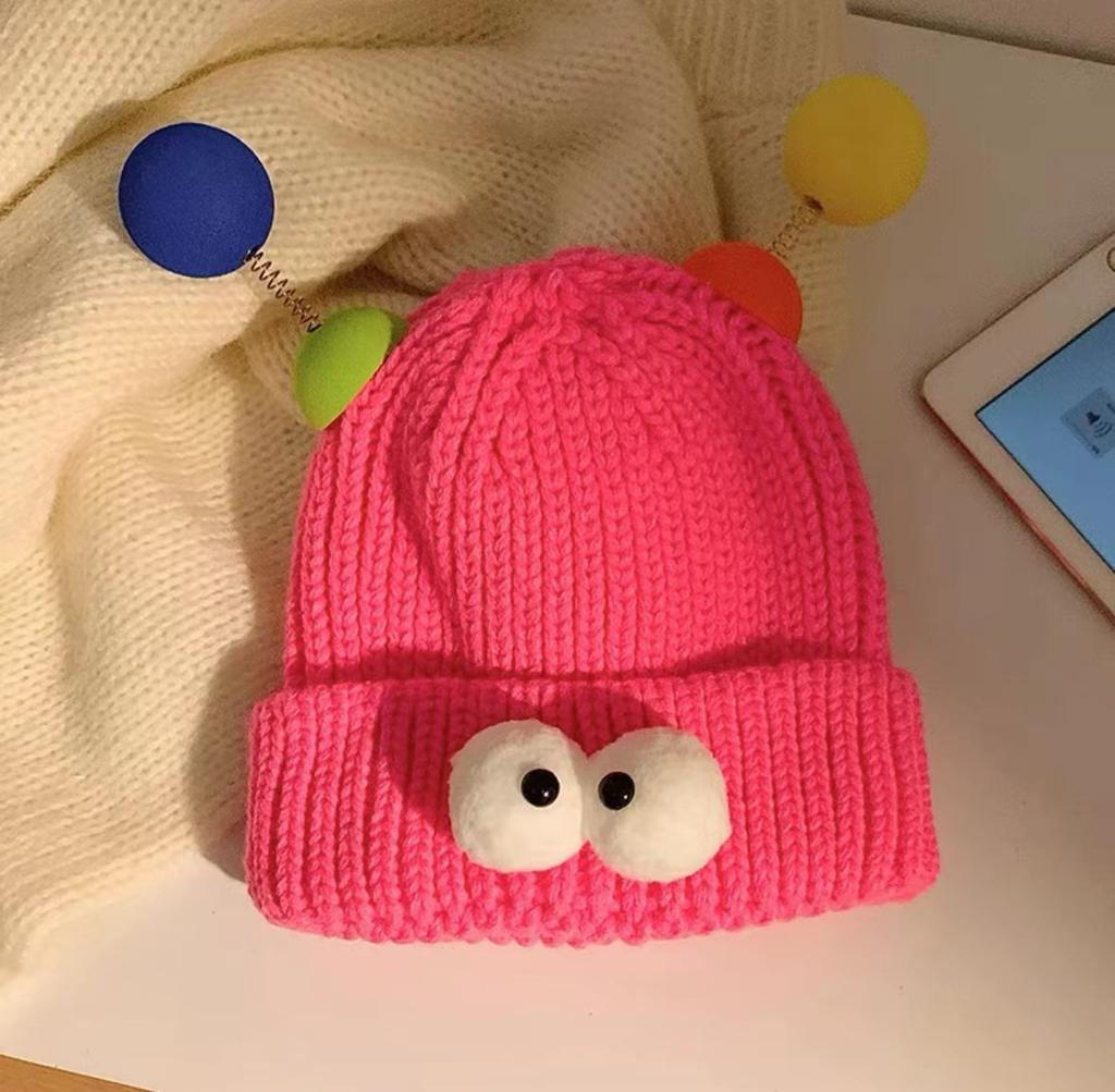 Style Hat Versatile Cute And Funny Big Eye Womens Warm Hatscaps Knitted