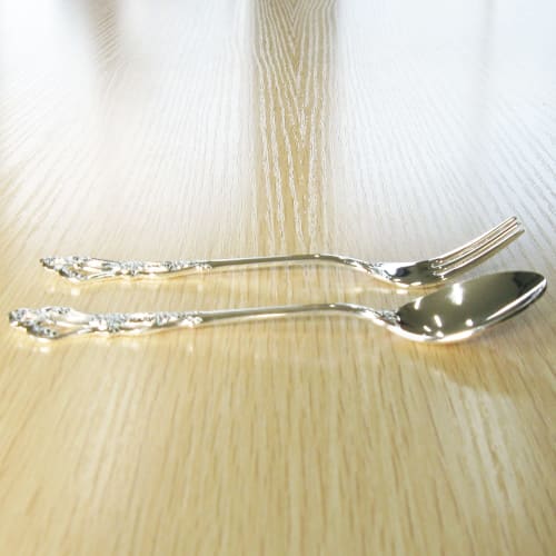 Nagao Lasserre Coffee Spoon and Fork, Silver Plated, Set of 2, Made in Japan