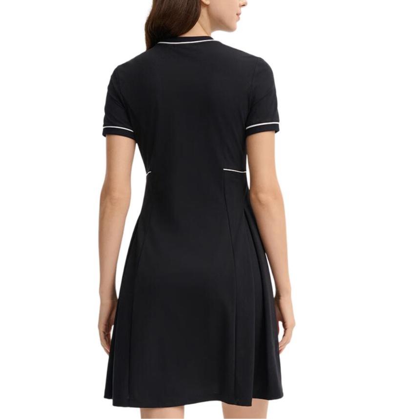 FILA Heritage Pompidou Center Series Round Neck Waist-Cinched Casual Short Sleeve Dress Women dresses Black F11W438312FBK