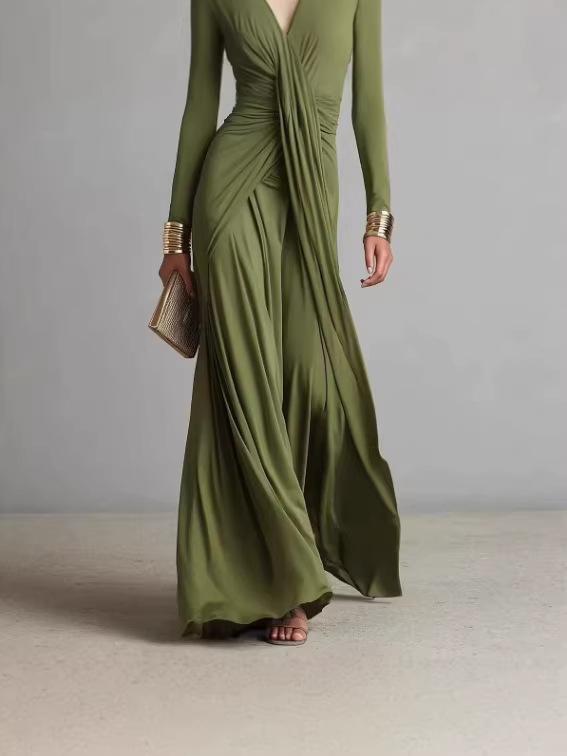 2026 Frühling/Sommer V-Ausschnitt Plissiertes Abendkleid - Elegantes Europäisches Lässiges Modekleid