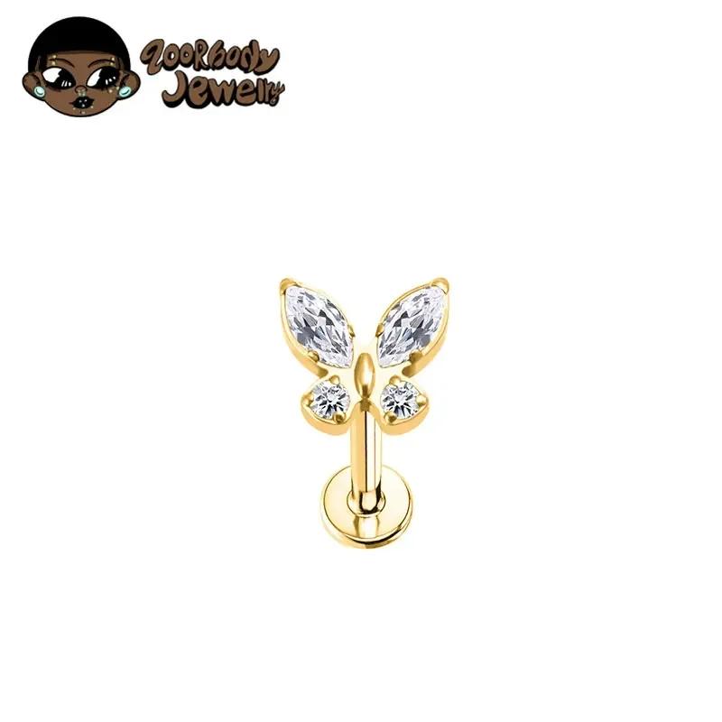 Titane G23 16G Labret Piercing Stud Lèvre Tragus Boucle d'Oreille Stud Oreille Zircon Papillon Cartilage Helix Medusa Monroe Bijoux de Corps