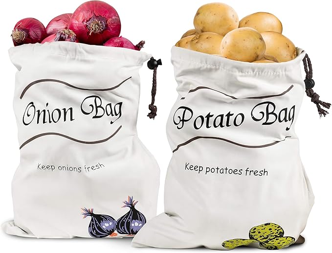 

Potato and Onion Storage Bags – Washable, Breathable and Light-Proof Design, 2-Pack