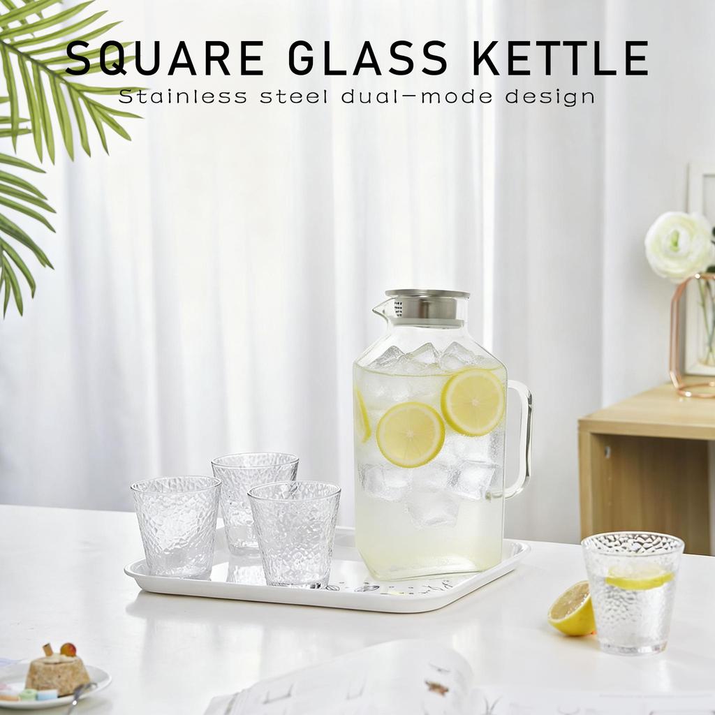 1/2 Pcs Large Capacity Glass Teapot 2/3.8L Glass Pitcher High Temperature Resistant Kettle with Lid Hot/Cold Drink Water Pitcher