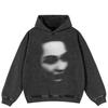 Streetwear Blurred Face Graphic Side Pockets Pullover Unisex Oversized Washed Black Hoodie