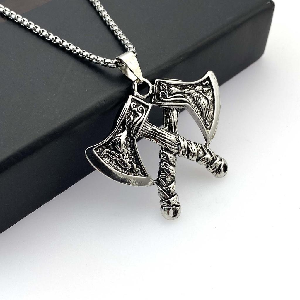 Warrior Rune Tomahawk Pendant Necklace Titanium Steel Sweater Chain