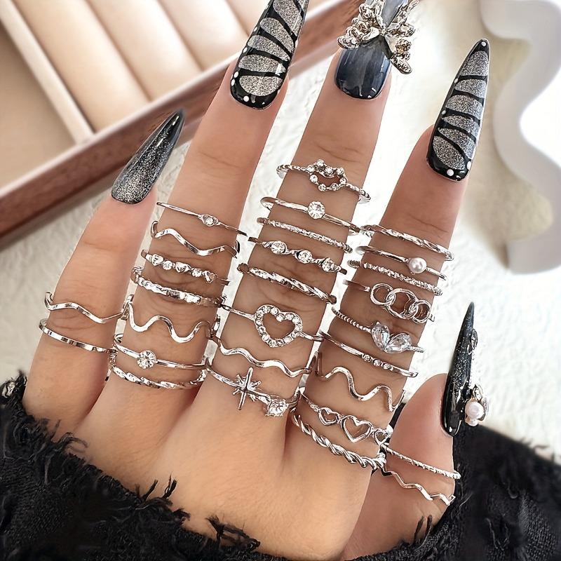 28Pcs Stacking Ring Set - Elegant Zinc With Cubic Zirconia For Women, Perfect For Daily Wear & Parties