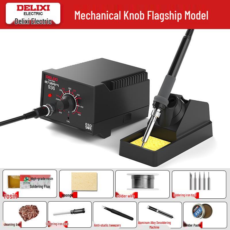 Delixi 936 Adjustable Soldering Station: High-Power, Constant Temperature Soldering Iron for Household Repair & Welding.