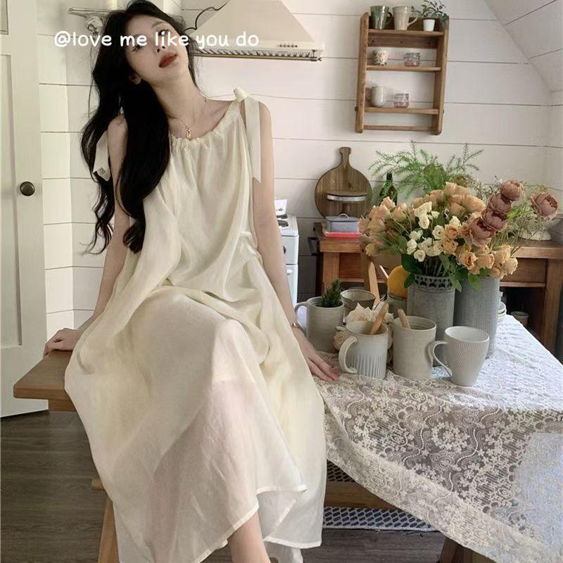 Temperament medium and long dress small fragrant French suspender chiffon dress women's summer new seaside beach vacation skirt