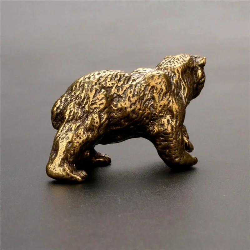 Retro Brass Brown Bear Statue Ornament Solid Brass Polar Animal Figurine Miniatures Tea Table Pet Desk Decors Accessories Crafts