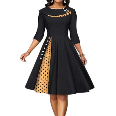 Damen Frühling und Herbst Vintage Punktiert Tailliert Großer Schwingrock Kleider