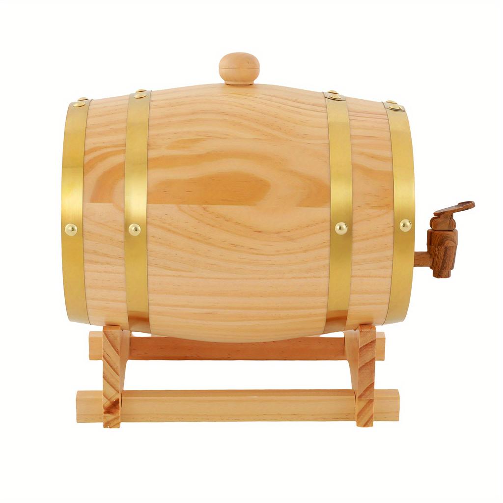 0.66 Gallon Pine Wood Wine Barrel – Vintage Barrel with Stainless Steel Hoops & Faucet – Home Brewing & Party Dispenser – Natural Wood