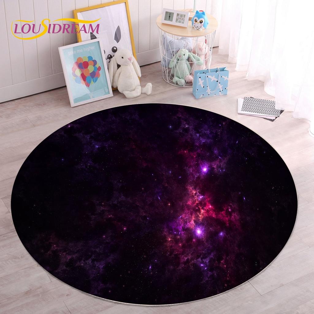 HD Galaxy Universe Space Stars Runder Teppich, Teppich für Wohnzimmer, Kinderzimmer, Sofa, Spielzimmer, Dekoration, rutschfeste Bodenmatte