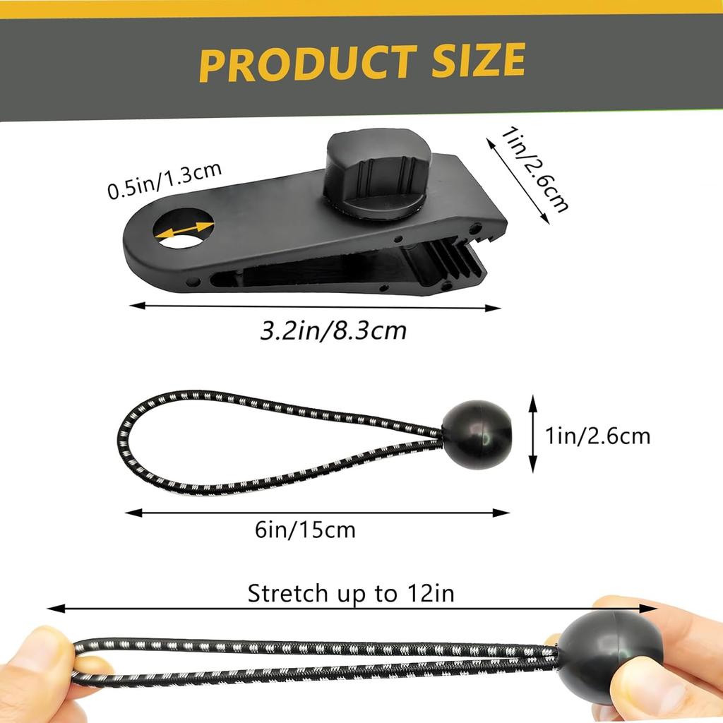Tarp Clips Heavy Duty Lock Grip, 20 Pack Tarp Clamps Bungee Cord Clip, Fit For Tent Awnings Caravan Canopies Car Cover Swimming Pool Cover Fasteners
