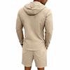 Men's Linen Casual Hooded Shirt & Shorts Set - Breathable, Long-Sleeved, Two-Piece.