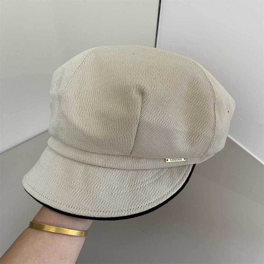Beret women's early autumn versatile face small painter octagonal hat big head circumference hat tide